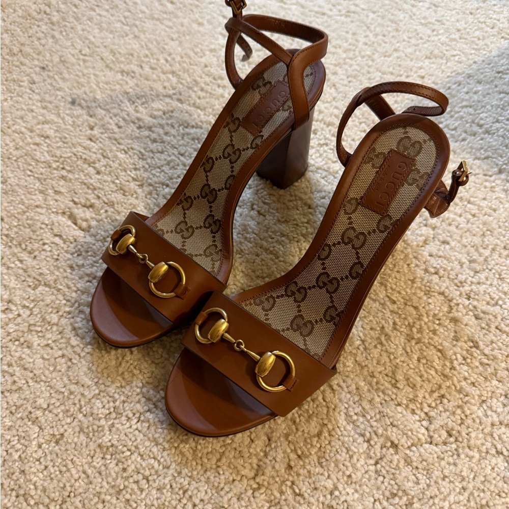 Gucci Tan Leather Heeled Sandals - Picture 4 of 5